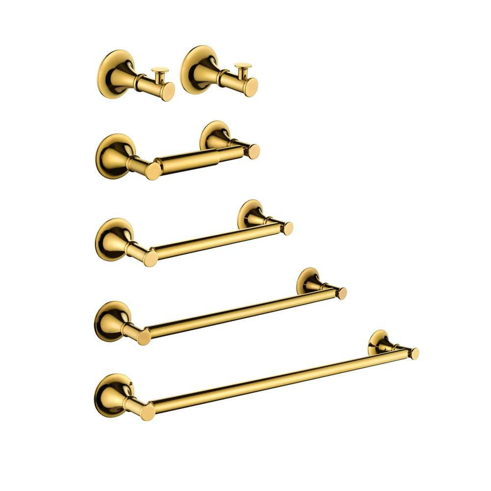 Zeus & Ruta 6-Piece Bath Hardware Set with Towel Bar/Rack in Gold ...