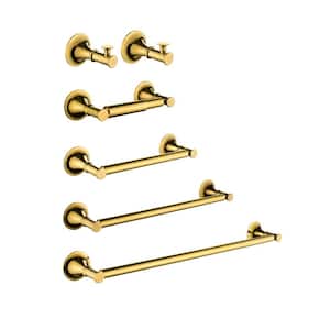 6-Piece Bath Hardware Set with Towel Bar/Rack in Gold