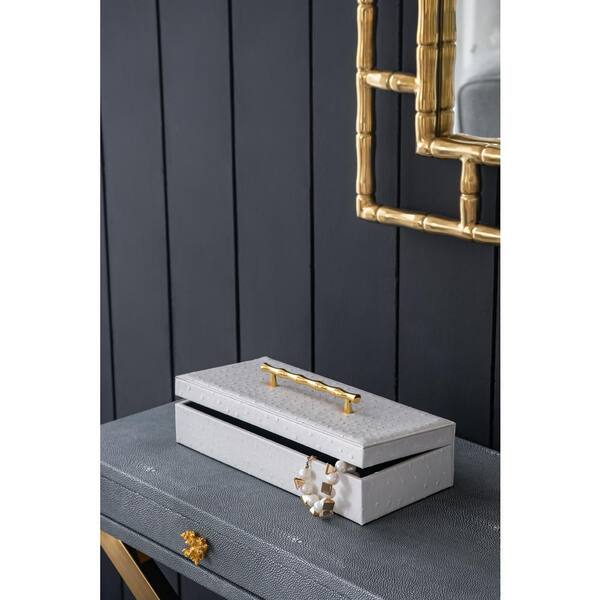 A & B Home Faux Leather White/Gold Box 12.6 in. W x 5.7 in. L x 4 in. H