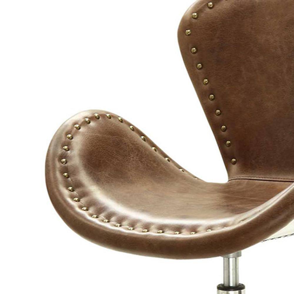 Brancaster Retro Brown Leather Swivel Accent Chair with Metal Base