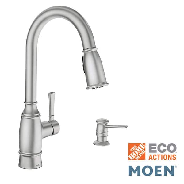 MOEN Noell 1-Handle Pull-Down Sprayer Kitchen Faucet with Reflex, Soap Dispenser and Power Clean in Spot Resist Stainless