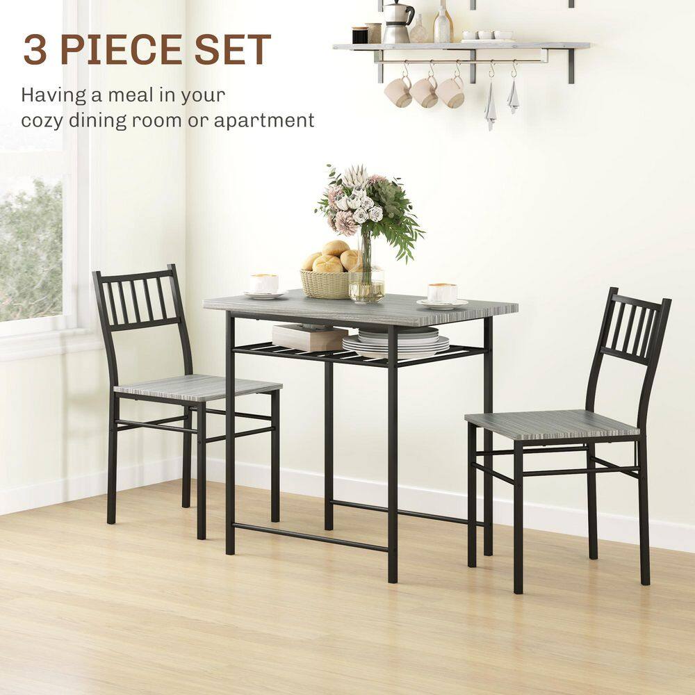 Gray Steel Frame Small Dining Table Set with Storage Rack