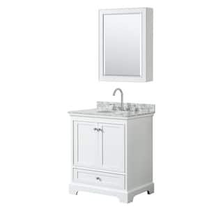 Deborah 30 in. Single Vanity in White with Marble Vanity Top in White Carrara with White Basin and Medicine Cabinet
