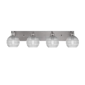 Albany 33 in. 4-Light Brushed Nickel Vanity Light with Clear Ribbed Glass Shades
