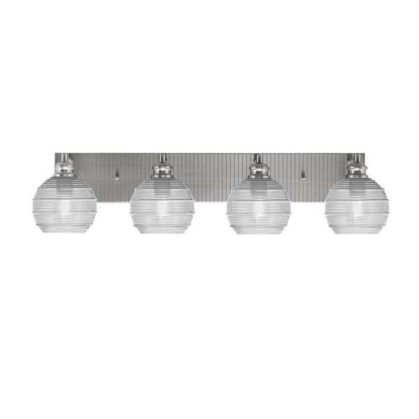 Unbranded Albany 33 in. 4-Light Brushed Nickel Vanity Light with Clear Ribbed Glass Shades
