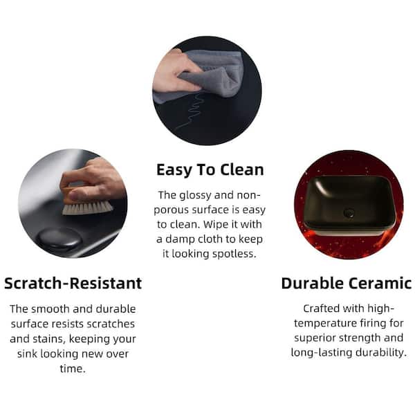 Semi Recessed Bathroom Sink 20 in. x 15 in. Ceramic Drop In Matte Black Vessel Basin with Pop-Up Drain and No Overflow