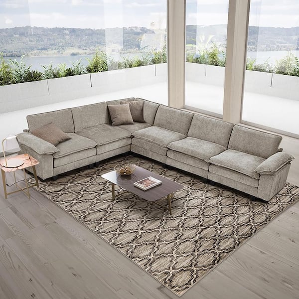 Lazzara Bennett 110.5 in. W Pillow Top Arm 6-Piece Chenille