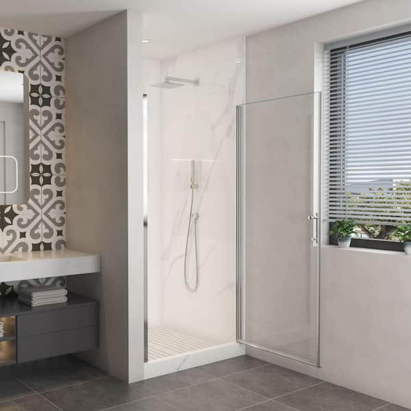 Xspracer Moray 30 in. W x 72 in. H Pivot Frame Shower Door in Polished Chrome Finish with Clear Glass