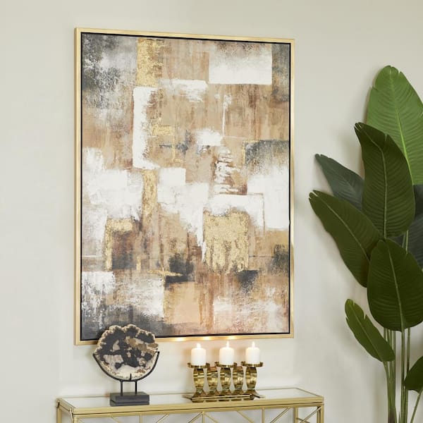 1- Panel Abstract Framed Wall Art with Gold Frame 47 in. x 36 in.