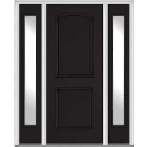 68.5 in. x 81.75 in. Left Hand Inswing 2-Panel Arch Painted Fiberglass Smooth Prehung Front Door with Sidelites