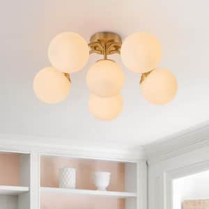 21.65 in. 6-Light Brass Industrial Semi-Flush Mount Light Fixture Globe Ceiling Light Mid Century Sputnik Chandelier