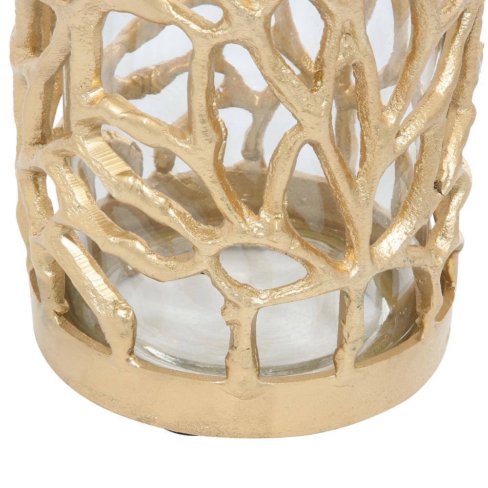 Gold Aluminum Coral Pattern Hurricane Candle Lantern