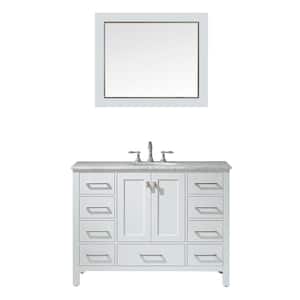 Gela 48 in. W x 22 in. D Bath Vanity in White with Marble Vanity Top in White with White Basin, Faucet and Mirror