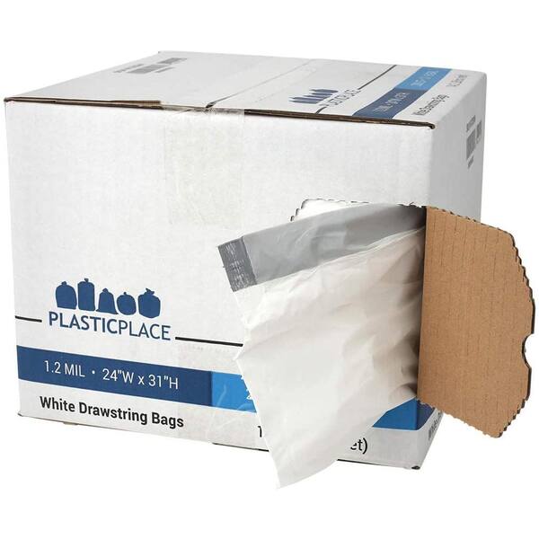 PlasticMill 13 Gallon Black Tall Drawstring Bags, 1.2 Mil , 24x31, 200 Bags/ Case