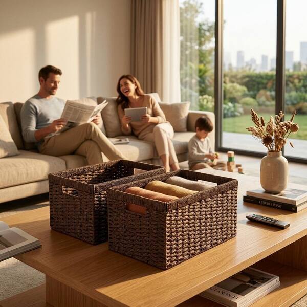 Brown 13.4 in. x 8.3 in. x 7.1 in.Paper Decorative Basket Set of 2
