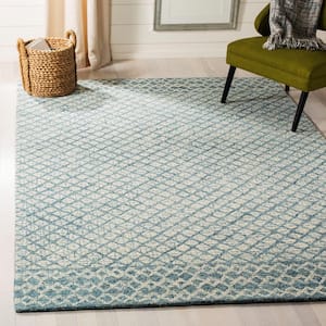 Abstract Blue/Ivory Doormat 3 ft. x 5 ft. Geometric Distressed Area Rug