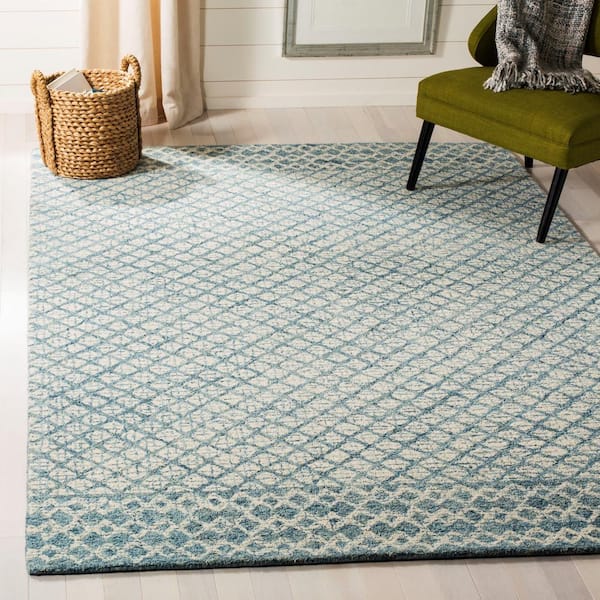 Abstract Blue/Ivory 8 ft. x 8 ft. Geometric Distressed Square Area Rug