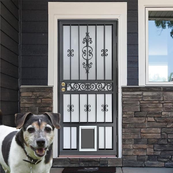 Pet Passage 36 in. x 80 in. Black Gloss Left Hand/Outswing Steel Strom Security Door