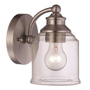 5 in. 1-Light Brushed Nickel Wall Sconce with Clear Glass Shade