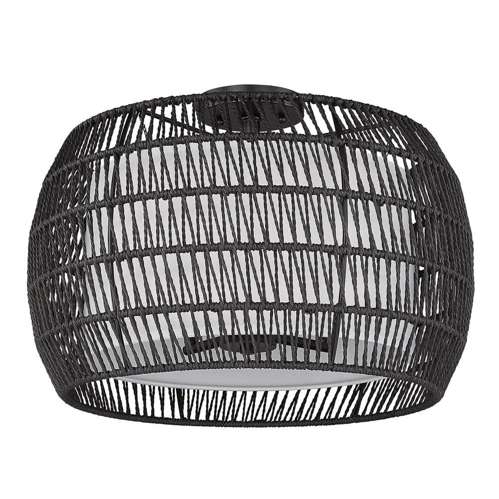 Everly Matte Black 19" Drum Semi-Flush Light with Modern Black Rattan Shade