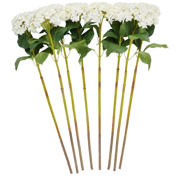 Litton Lane 34 in. Tall White Hydrangea Artificial Flower Stem (Set of 8)