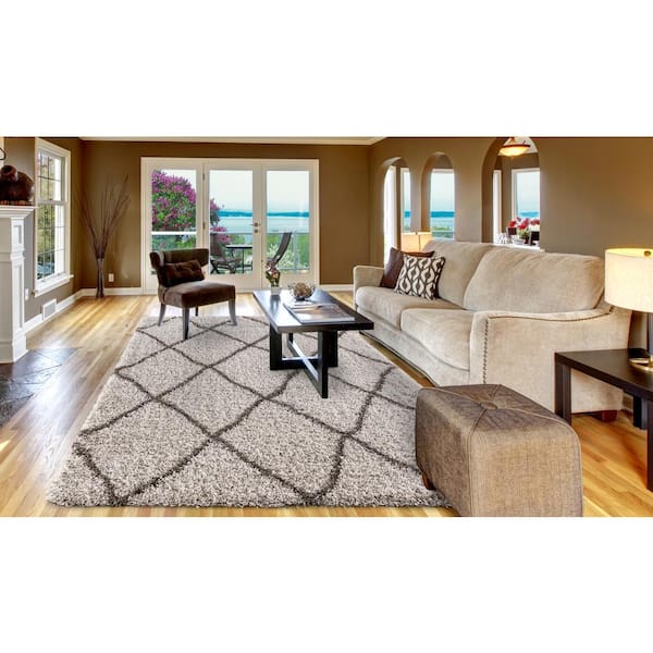 Ocean Shag Trellis Beige 3 ft. x 5 ft. Area Rug
