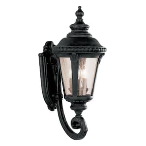 Commons 3-Light Black Outdoor Wall Light Coach Lantern with Seeded Glass