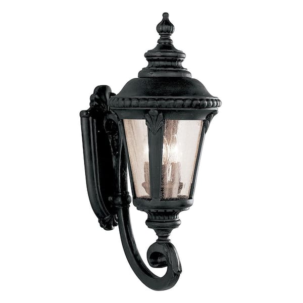 Bel Air Lighting Commons 3-Light Black Coach Outdoor Wall Light Fixture with Seeded Glass