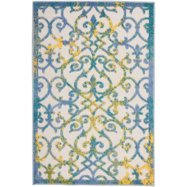Aloha 2 ft. x 3 ft. Ivory Blue Floral Contemporary Area Rug