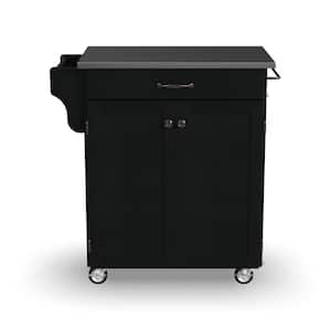 Cuisine Cart Black Kitchen Cart with Stainless Top
