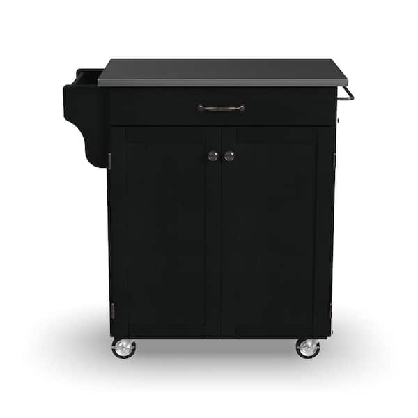 HOMESTYLES Cuisine Cart Black Kitchen Cart with Stainless Top