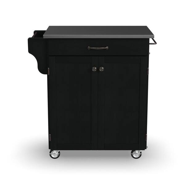 HOMESTYLES Cuisine Cart Black Kitchen Cart with Stainless Top 90010042