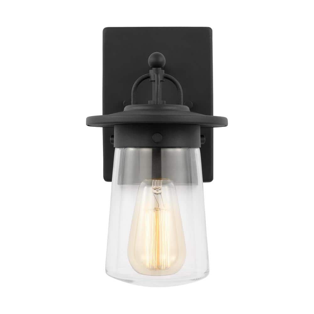 Tybee Small 1-Light Black Hardwired Outdoor Wall Lantern Sconce with Clear Glass Shade price history on PriceWatchPro