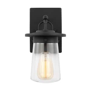 Tybee Small 1-Light Black Hardwired Outdoor Wall Lantern Sconce with Clear Glass Shade