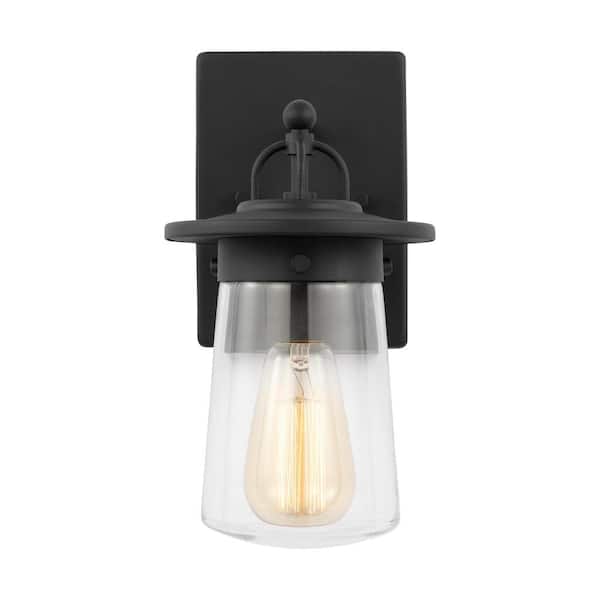 Generation Lighting Tybee Small 1-Light Black Hardwired Outdoor Wall Lantern Sconce with Clear Glass Shade