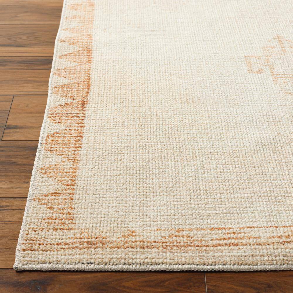 Ivory and Gold Hand-Knotted Synthetic Area Rug