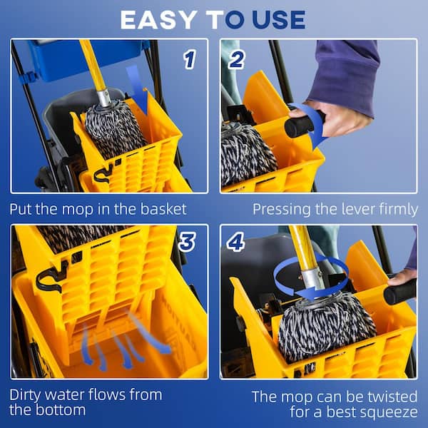 HomCom 3 Shelf Housekeeping Commercial Cleaning Rolling Janitor