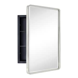 Farmhouse 16 in. W x 24 in. H Recessed Rectangular Metal Framed Bathroom Medicine Cabinets with Mirror in Brushed Nickel