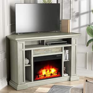 50 in. Freestanding Corner Electric Fireplace TV Stand in Light Gray