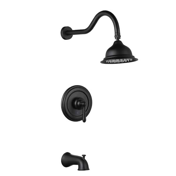 Single Handle 1-Spray Shower Faucet 1.8 GPM with Brass Pressure Balance and Tub Spout, Matte Black (Valve Included)