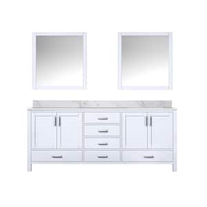 Jacques 80 in. W x 22 in. D White Double Bath Vanity, Carrara Marble Top, and 30 in. Mirrors