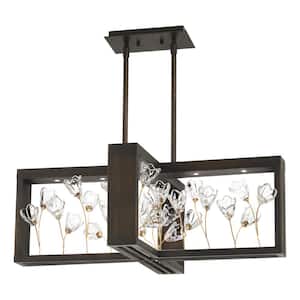 Maison Des Fleurs 240-Watt Equivalence Integrated LED Regal Bronze with Empire Gold Chandelier with Clear Glass Flowers