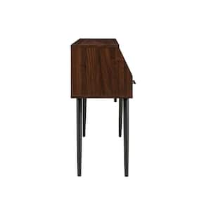 44 in. Dark Walnut Angled Rectangle Wood Modern Console Table with 2-Drawers