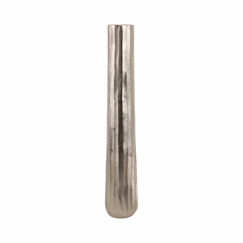 Tall Silver Etched Metal Decorative Floor Vase