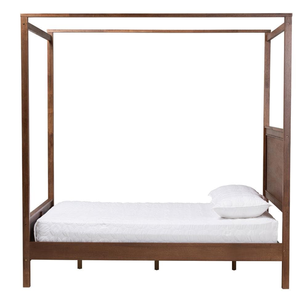 Elegant Walnut Brown King Size Wood Canopy Platform Bed