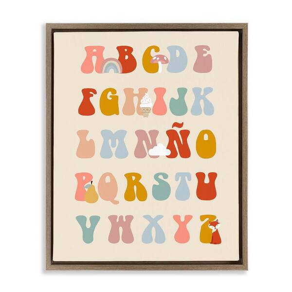 Stupell Industries Spanish Alphabet Soft Illustrations by Lil' Rue Brown Floater Frame Typography Graphic Art Print 31 in. x 25 in.