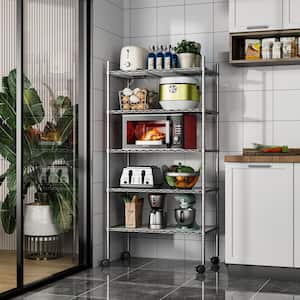 5 Tier Silver(Chrome) Kitchen Shelf Metal Storage Shelf Height Adjustable