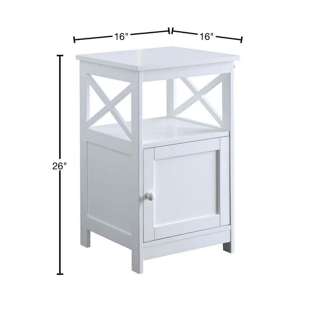 Contemporary Oxford White Wood and Metal End Table with Cabinet