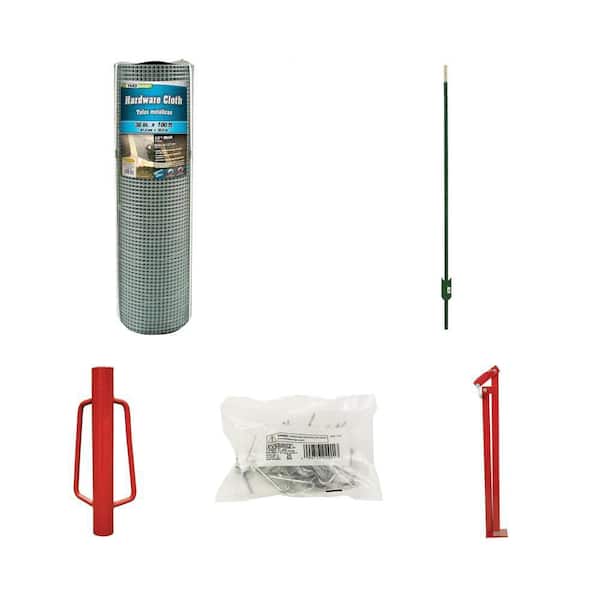 1/2 in. x 3 ft. Garden Fence, 5 ft. Steel T-Post, Driver, Clips, Puller Combo