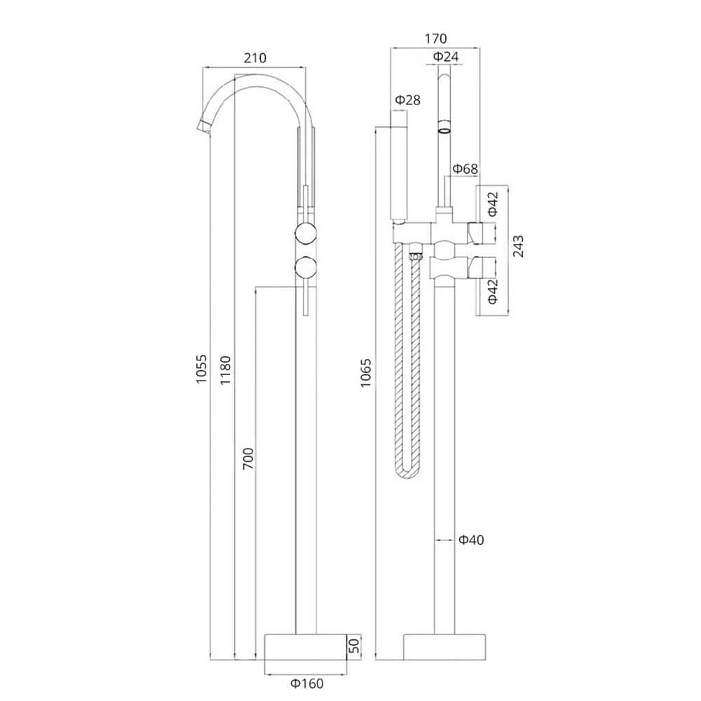 Matte Black Brass Freestanding Tub Filler with Handheld Shower